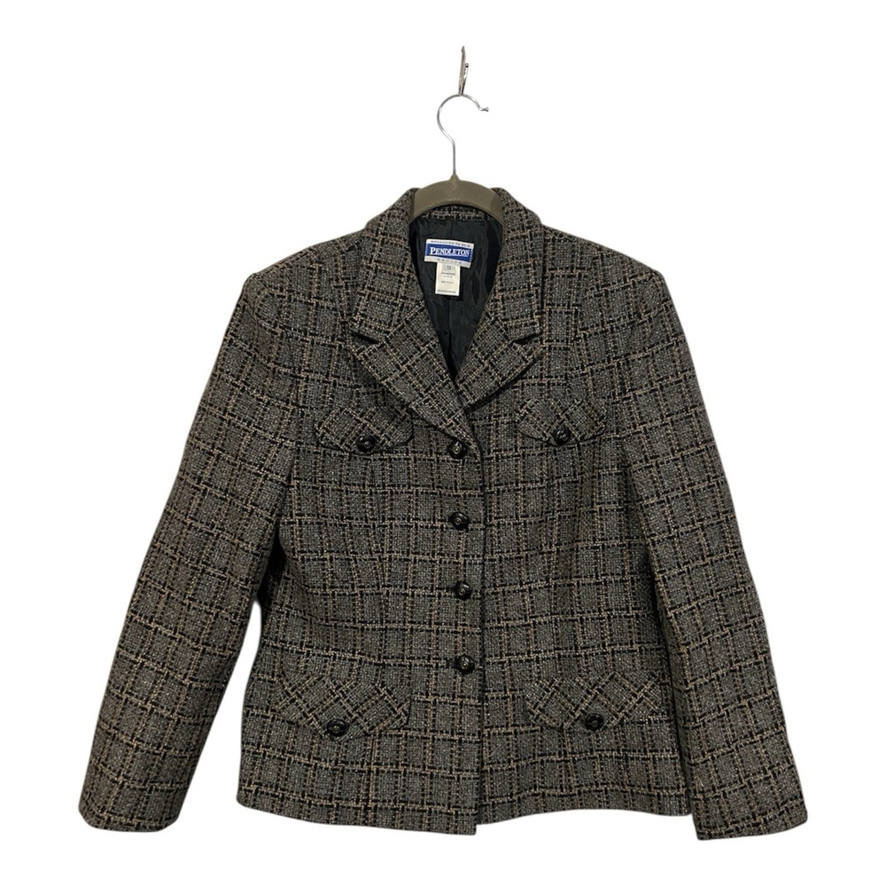 Pendleton Blazer USA Made Wool Blend Plaid 4 Button Notch Pockets Size 10 Petite